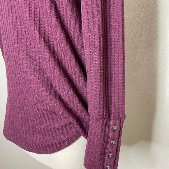 Chaser Purple Long Sleeve Thermal Top Button Cuffs Waffle Knit Shirt Size Small - Picture 3 of 6